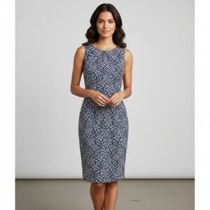 NWOT Tahari Women’s‎ Blue & White Printed Sleeveless Sheath Dress Size 2